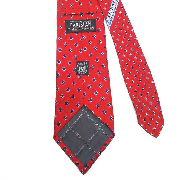 JZ Richards Men Silk Necktie Parisian Hand Crafted USA Red Diamond Stain Resist - Picture 5 of 11